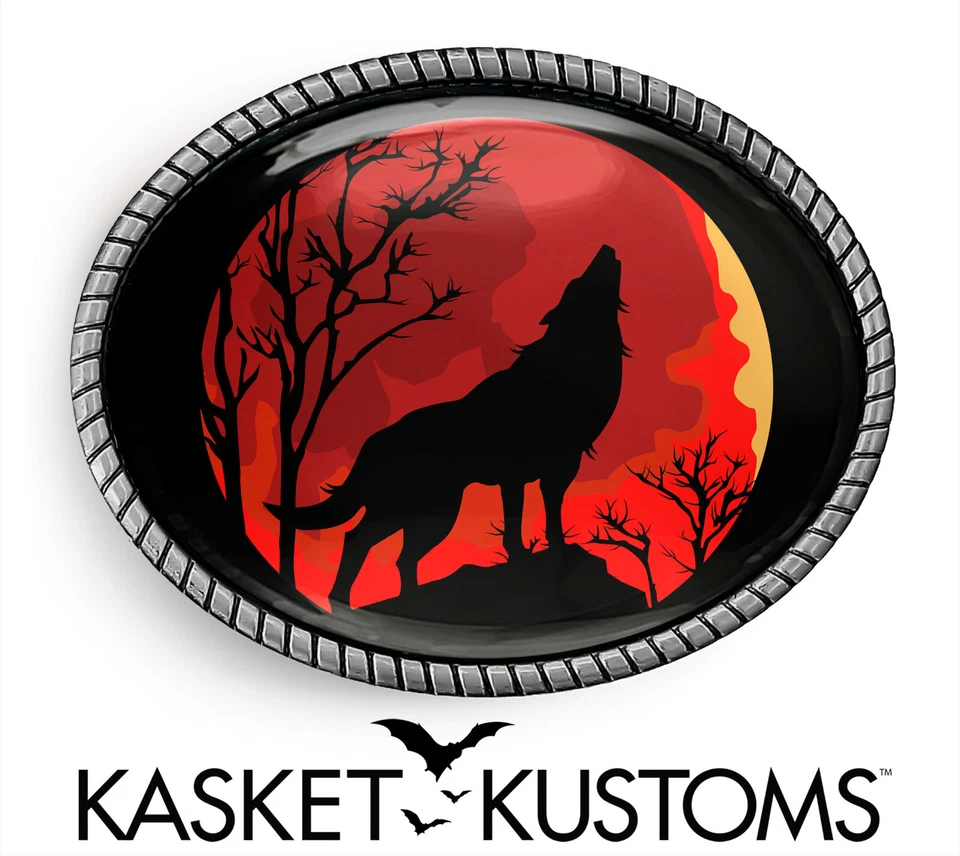 Hebilla de cinturón Wolf - Aullido a la luna Hebilla de cinturón ovalada hecha a mano - 647 Foto 1 de 1