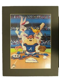 Foto mate de los "Milwaukee Braves" Warren Spahn firmada a mano Looney Tunes 12X14 certificado de autenticidad - Imagen 1 de 1