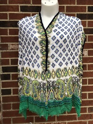 Talbots Paisley Bufanda Viscosa Envoltura 16”X70” Flecos Semi Transparente Verde Negro Foto 1 de 4