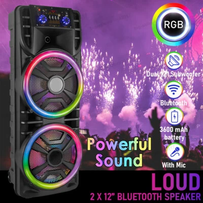 2 x 12" Subwoofer Bluetooth Speaker 2800W Rechargable Party w/LED FM Karaok DJ - Image 1 of 4