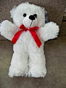 Peluche Vellutato RushTeddy Bear Nuovo 12" Nastro Ultra Morbido Bianco-Rosso - Foto 1 di 4