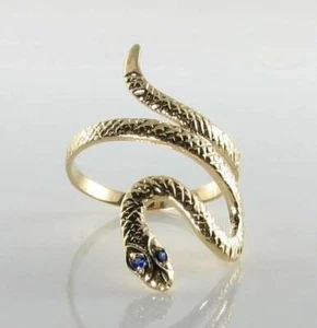 SNAKE 9CT 9K GOLD BLUE SAPPHIRE ART DECO INS LONG RING FREE RESIZE L-Q 1/2 - Picture 1 of 6