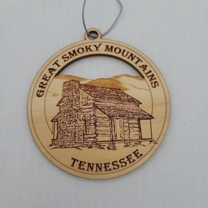 Great Smoky Mountains Tennessee Holz Weihnachtsschmuck mit Hütte - Bild 1 von 1