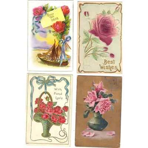 Lotto di 4 antiche cartoline di auguri con rose - Lotto 969 - Foto 1 di 2