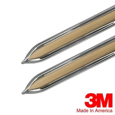 Vintage Style 5/8" Buckskin & Chrome Side Body Trim Molding - Formed Pointed End - Image 1 of 3