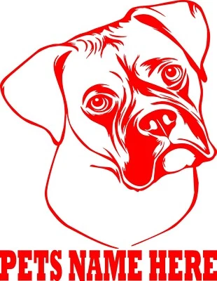 Calcomanía de vinilo con nombre cabeza de perro boxer varios colores y tamaños Foto 1 de 4