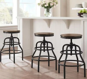 Hamrick Industrial Wood and Iron Adjustable Height Backless Bar Stool - 1 Stool - Picture 1 of 4