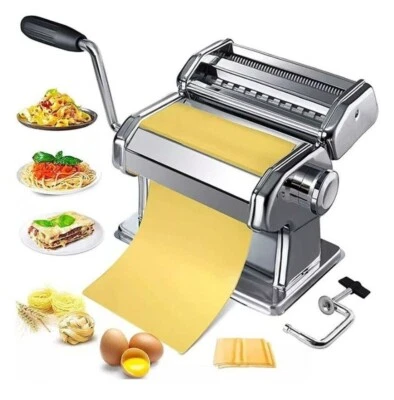 9x Settings PASTA MAKER S/S Kitchen Tool Spaghetti Roller Lasagne Cutter Machine - Image 1 of 4