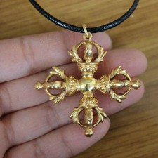 Metal 44mm Dorje Vajra Pendant Amulet Pn142 Ethnic Tibetan Brass Golden Plated