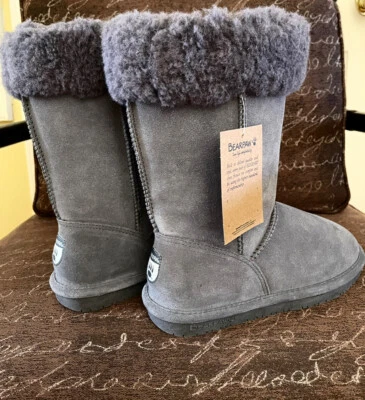 BEARPAW SUEDE  LEATHER WOMEN’S BOOTS, “NEVER WET”, GRAY, SIZE 8 NWT - Image 1 of 4