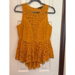 Haute Monde Tanktop Spitze Schößchen ärmellos Party Cocktail senfgelb M - Bild 1 von 4