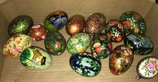 Lot of 14 Hand Painted Wood Wooden Egg Flower Floral Cat Bird Stunning Beautiful