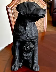 Vintage Cast Iron Black Labrador with Baby DogDOORSTOP 19 Lbs 13” Tall - Picture 1 of 10