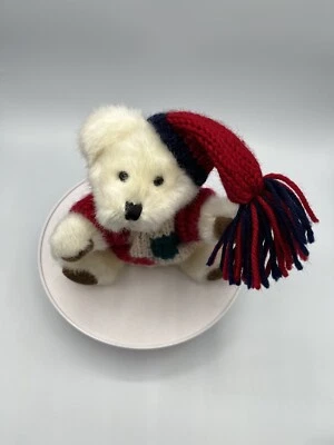 Vintage Hugfun Int'l White Teddy Bear Handknit Sweater and Hat Stuffed Plush 6"  - Image 1 of 4