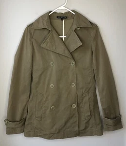 Theory Womens Military Style Jacket Double Breast Army Green Khaki Trench Coat S - Picture 1 of 8