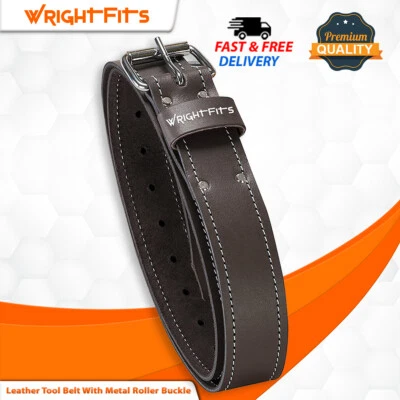 WrightFits Leather Scaffolding Tool Work Belt With Metal Buckle Dark Brown 119UK