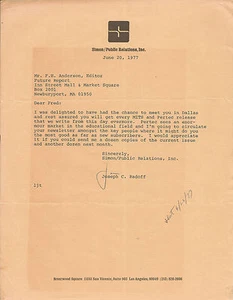 ITHistory (1977) MITS PERTEC PR Intro (SImon Public Relations) seltener Brief - Bild 1 von 1