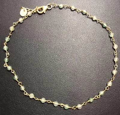 Brazalete de tobillo de plata de ley 1870 piedra verde vermeil AV 925 IN 2 gramos 9-10" Foto 1 de 2