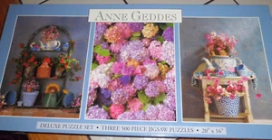 ANNE GEDDES 3-500 PIECE DELUXE JIGSAW PUZZLE SET ALL IN A FLORAL THEME 2002 NEW - Picture 1 of 7
