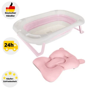 Baby Wanne Babybadewanne faltbar mit Badkissen Rosa Ständer Thermometer Reise - Bild 1 von 12