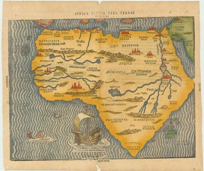 Mapa grabado en madera c. 1585 Heinrich Bünting 'Africa Tertia Pars Terrae' Foto 1 de 2