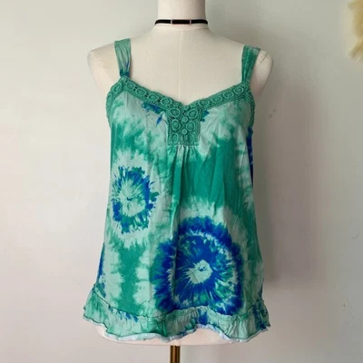 Regata Jones NY Feminina Y2K Tie Dye Tamanho M Boho Babado Crochê Festival Preppy - Imagem 1 de 4