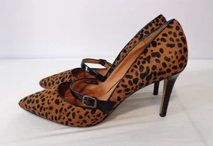 Halogen Marci Women's Calf Hair Heels Cheetah Print Mary Jane Pump Brown Size 9M - Picture 1 of 9
