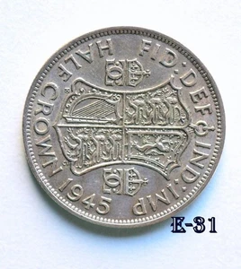 1945 UK 1/2 Crown Silver (E31)  FREE SHIPPING - Imagen 1 de 2