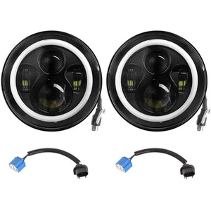 LED Headlight 2x7" 6000LM Halo Angel Eyes For Jeep Wrangler TJ JK CJ w/H4 to H13 - Picture 1 of 12