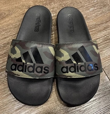 Adidas Green Camouflage Slides Slip-On Camo Sports Comfort Boys Sandals Size 4 - Image 1 of 4