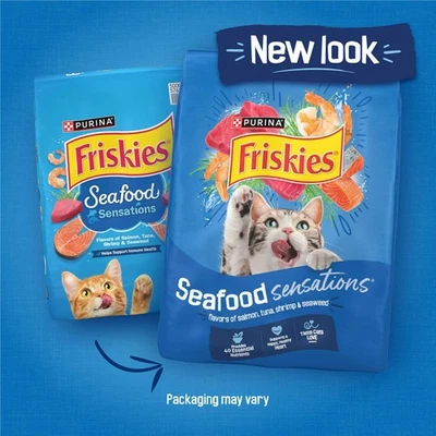 Purina Friskies Dry Cat Food Seafood Sensations with Salmon, Tuna, and Shrimp Fl