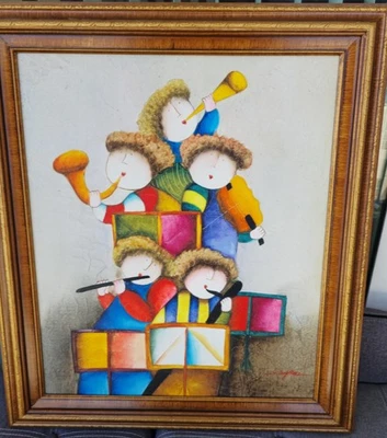 Original Roybroz Textured Naif Art Painting -Children Musicians- Whimsical Folk  - Image 1 of 4