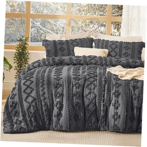  Tufted Boho Comforter Set Twin Size - Twin/Twin XL 19 - Dark Grey - Elegant - Picture 1 of 7