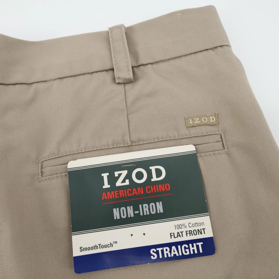 NEW IZOD Men's Straight Fit Flat Front Non-Iron Chino Pants Khaki 33x32 - Image 1 of 4