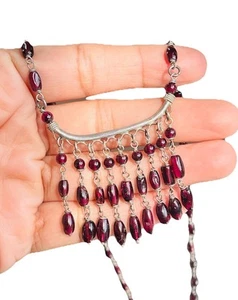 Collar con cuentas vintage Art Noveau de plata esterlina granate rojo araña Lariat - Imagen 1 de 16