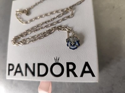 Original Pandora Halskette Gänseblümchen Anhänger blau 925er Silber Topzustand  - Bild 1 von 4