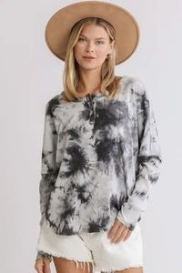 Full Size Tie Dye Round Neck Ribbed Button Front Top – Trendy & Chic - Picture 1 of 4