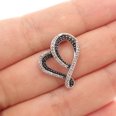 JANE SEYMOUR Sterling Silver Real Black & White Diamond Heart Slide Mini Pendant - Image 1 of 4