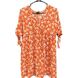 ASOS Orange Floral Print Mini Dress Tie Sleeve V Neck Babydoll Womens Size 6 - Picture 1 of 7