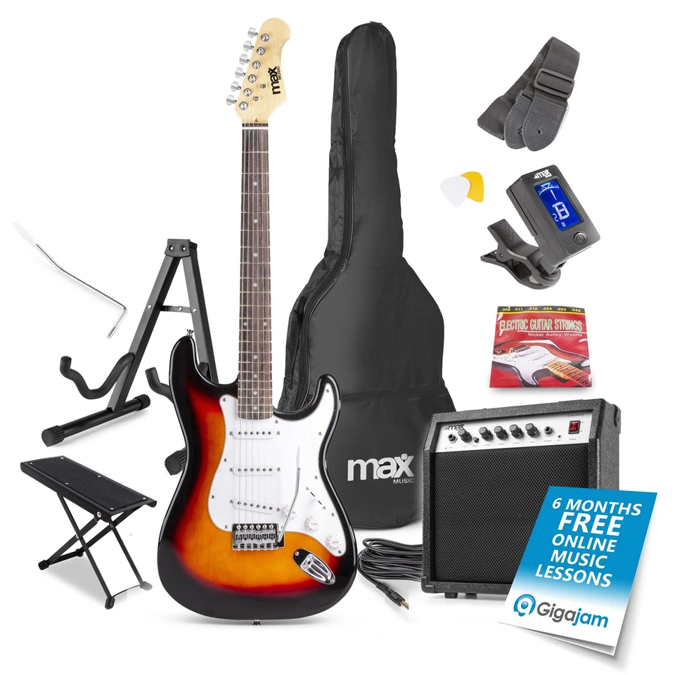 MAXMUSIC Max Gigkit Sunburst Electric Guitar Starter Pack with Amp & Stand - Beginner Kit