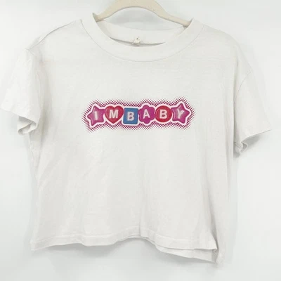 Baby Tate Merch Womens Im Baby White Crop Top Rap Tee Size M Star Heart Graphic - Image 1 of 4