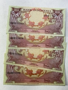 1959 Indonesia 10 Rupiah Lot of 4 Banknotes P#66 - Picture 1 of 14
