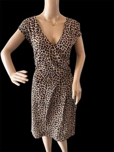 City schickes trendiges Kleid Übergröße Leopardenmuster V-Ausschnitt Gr. XS/14 hinten offen - Bild 1 von 14