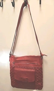 ASHWOOD HERITAGE Crossbody Bag Red Leather Woven Purse Handbag Boho - Picture 1 of 9