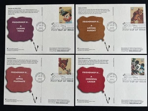 UX407-410 The Art of Disney-Friendship FDC Postcard Jun 23 2004 Anaheim CA - Picture 1 of 2