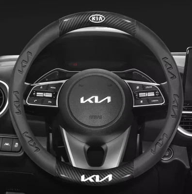 15" PU Leather+Carbon fiber Steering Wheel Cover For 1990-2025 Kia All Cars - Image 1 of 4