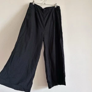 Sportsgirl Black Linen Viscose Pants Wide Leg Crop Baggy Trousers Elastic Waist - Picture 1 of 13