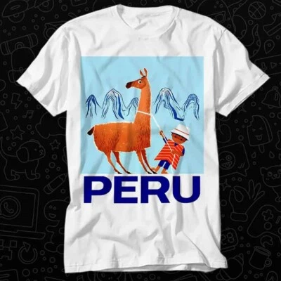Vintage Child and Llama Peru Travel Poster T Shirt 593 - Image 1 of 2