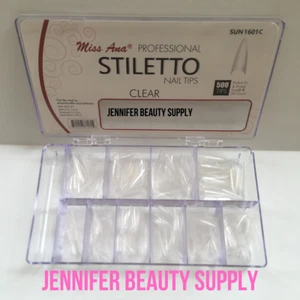 500 PCS STILETTO FRENCH FALSE FAKE ACRYLIC NAIL TIPS COFFIN NAILS LONG - Picture 1 of 23