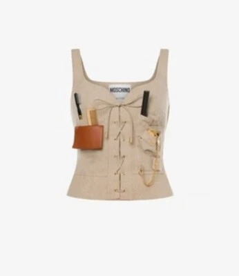 AW21 MOSCHINO Couture Jeremy Scott Beige Gabardina Survivor Kit Bustier Top IT42 Foto 1 de 4